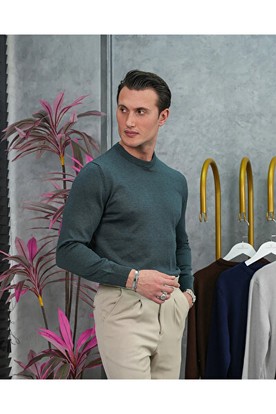 MODEFENDİ Slim Fit Cotton Lycra Plain Crew Neck Knitwear Sweater