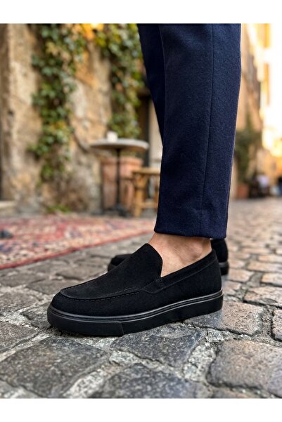 pabucmarketi Black Suede (Black Sole) Laceless Men's Casual Shoes