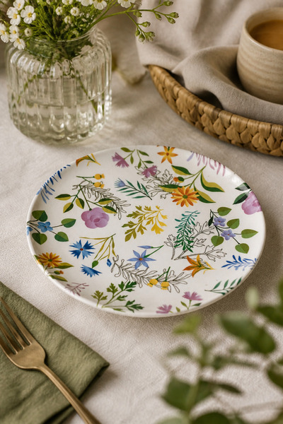 Selenica 19 cm Renkli Çiçek Desenli Porselen Pasta Tabağı - Estetik Sunum ve ...