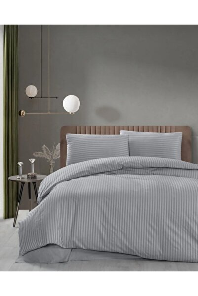 % 100 Pamuklu Çizgili Saten Tek Kisilik Nevresim Takımı 160×220