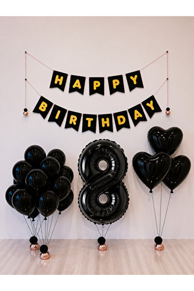 Balonsan مجموعة بالونات عيد ميلاد سعيد باللون الأسود والذهبي -8-