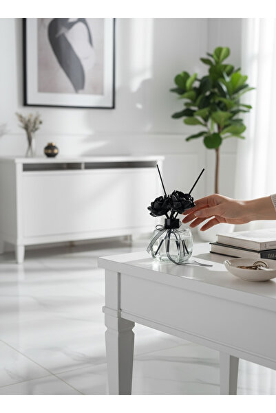 LALEZEN HOME Siyah Çicek Tasli fiber Bambu cubuklu pudra kokulu Oda Kokusu