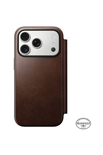 Nomad Husa Modernă din Piele tip Folio, maro rustic (Horween) - iPhone 17 Pro