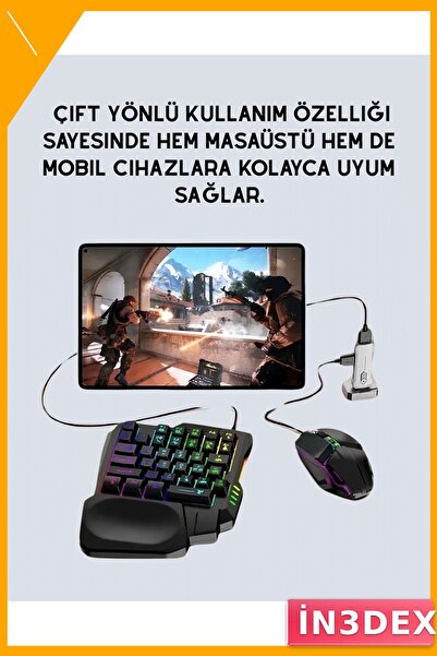 İN3DEX 5 Parça Kablosuz Mobil Oyun Seti PUBG Mobile Klavye Mouse