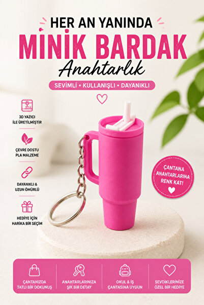 HAKİME DİJİTAL 3D Tasarım Sevimli Termos Anahtarlık (6 cm) - Pembe Çanta Akse...