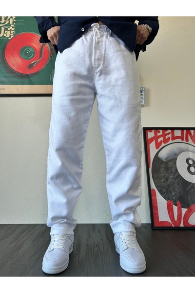 XPUPPETWEAR Relax Fit Molded Lace-Up White Linen Trousers