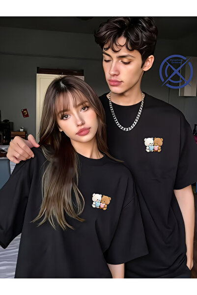 Ciel Lune Sevgili Kombini Tişört 2’li Set Ayıcık Baskılı Unisex Çift Tişört %...
