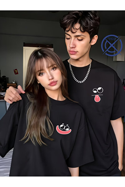 Ciel Lune Lover Combination T-Shirt Set of 2 Unisex Minimal Face Printed Coup...