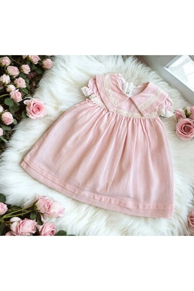 Tongs Baby Kız Bebek ve Kız Çocuk Pembe Tam Pamuklu Bayram Elbisesi Kız Çocuk...