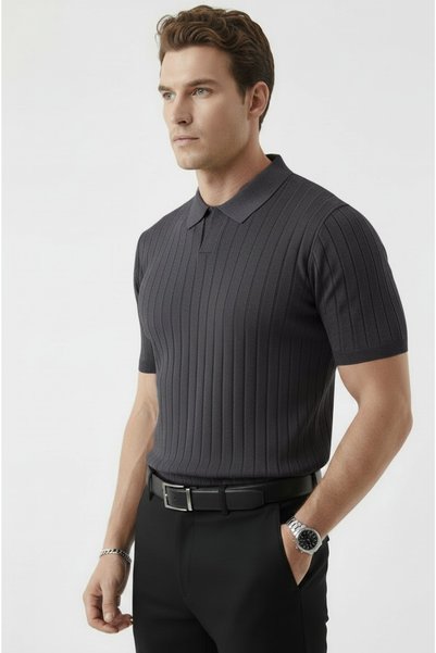 Rizz up Smoked Polo Neck Knitwear T-Shirt Comfortable Fit Men's Knitwear T-Shirt 2608108