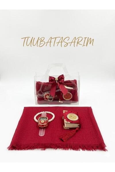 Tuuba tasarım 10 ADET ÇANTA İÇİNDE FİLAMLI NAMAZ ÖRTÜSÜ TAŞLI ZİKİRMATİK TAŞL...