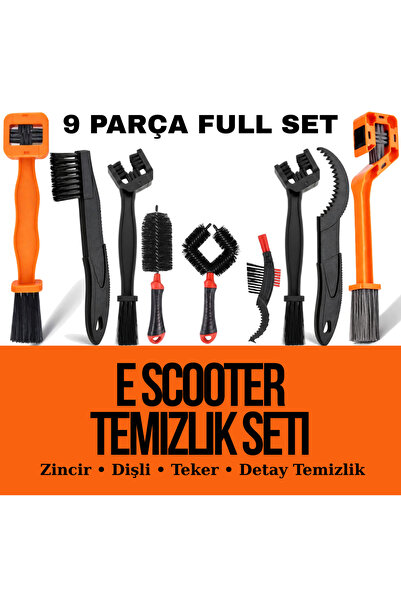 ax7 9 Parça Full E Scooter Temizlik Seti – Zincir, Dişli, Jant & Detay Fırçaları
