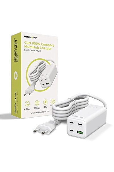 Mobile Origin Încărcător MultiHub Compact GaN 100W PW18 cu 3x USB-C + USB-A