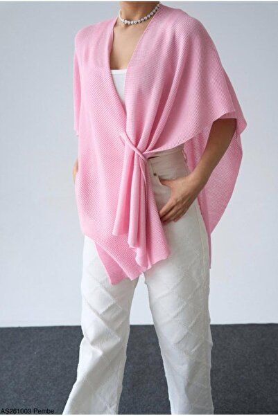 badibadii Women's Knitted Shawl Poncho with Knot Detail