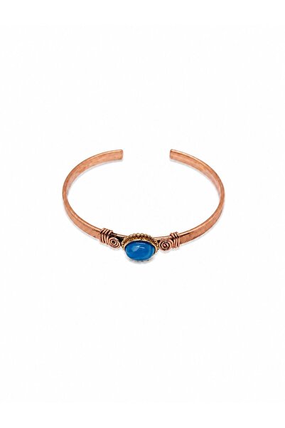 DOĞA KUTUSU Blue Agate Natural Stone Vintage Copper Women's Bracelet for Gemi...
