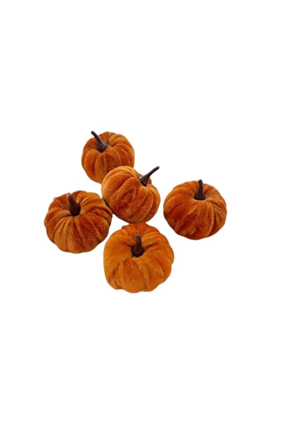 mutlu adım 5 Adet 5x3cm Mini Kabak Biblo Balkabağı Kadife Kaplı