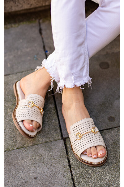 Mammamia 6025 ERENSHOES&BAG Γνήσιο δέρμα με λεπτομέρεια αγκράφας και επίπεδο ...