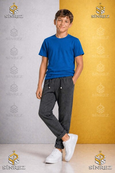 SİNREZ Pantaloni uni pentru băieți 5.MDL cu talie elastică din Lycra, stil cu...
