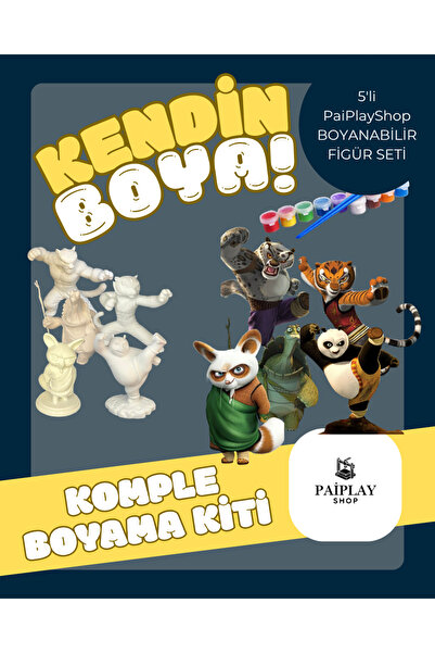 PAİPLAYSHOP Kungfu Panda 5'li Figür - Boyama Seti Ve Kungfu Panda 5'li Figür Set