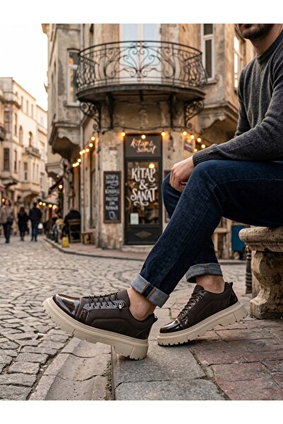 BOA Men's Brown Patent Leather Casual Shoes with Parachute Detail Beige High ...
