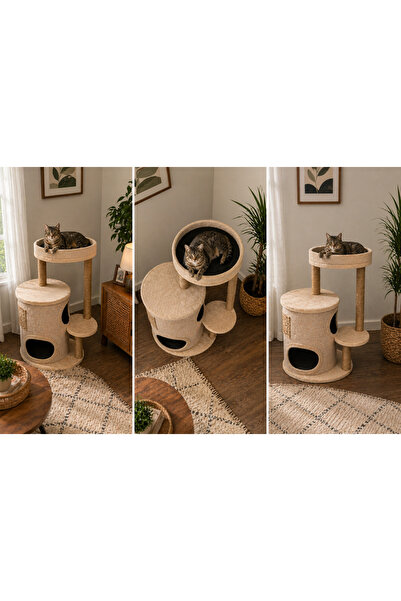 Meşe Home Zen Modern Kedi Evi – Tırmalama Direkli Konforlu Kedi Yuvası