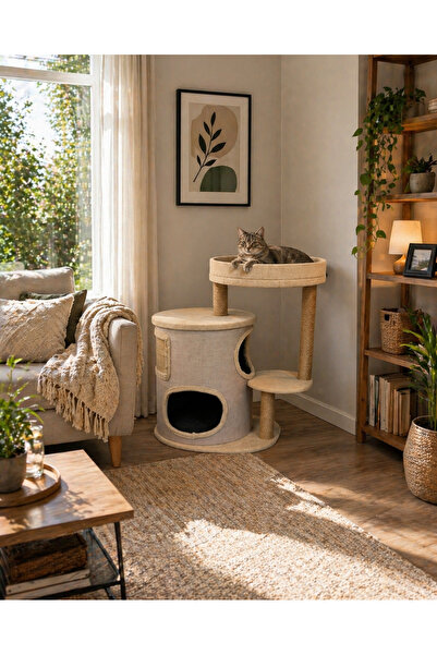 Meşe Home Zen Modern Kedi Evi – Tırmalama Direkli Konforlu Kedi Yuvası