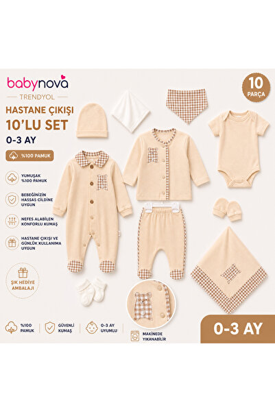 babyist Babynova 0-3 Ay %100 Pamuk 10 Parça Bebek Hastane Çıkış Seti