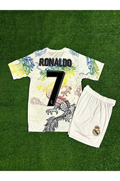 jabuka Real Madrid Cristiano Ronaldo Ejderha Desenli Çocuk Forması (BeyazYeni)