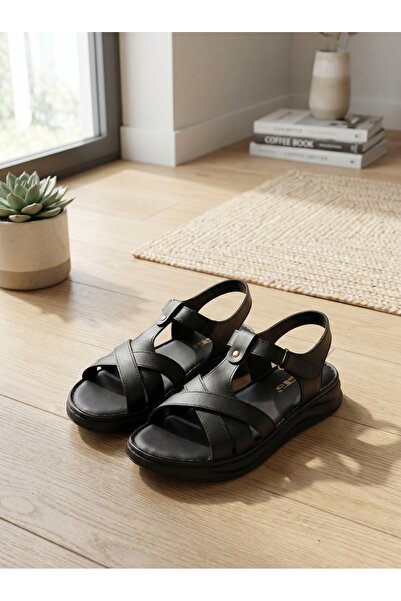 StepMore Women's Black Cross-Strapped Orthopedic Sole Comfortable Summer Casu...