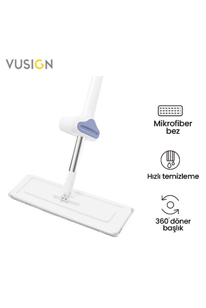 Vusign Düz Mop Temizlik Paspası Döner Başlıklı Mikrofiber Mop 56x15 cm Parke ...
