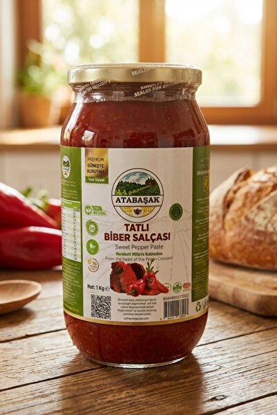 ATABAŞAK Tatlı Köy Biberi Salçası 1 Kg, Saf Güneşte Kurutulmuş, El Yapımı