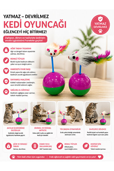 House Bird Yatmaz Devrilmez Kedi Oyuncağı – Tüylü Hacı Yatmaz Zıplayan Kedi O...