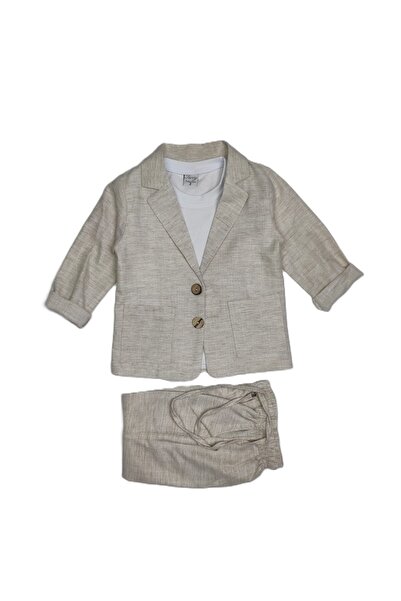 Terry Erkek Çocuk Taş Rengi Blazer Ceket ve Pantolonlu Takım
