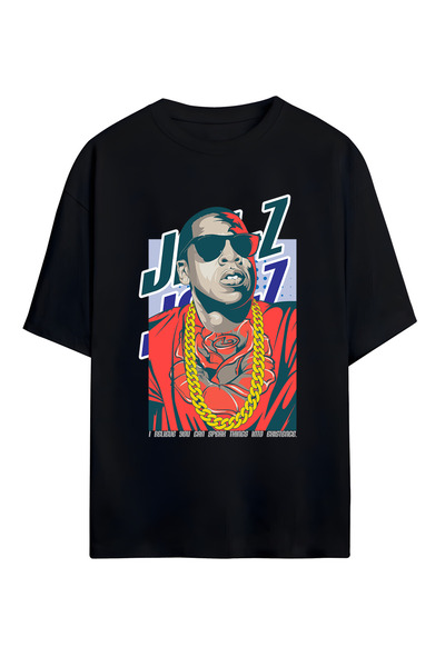 STİL-X Tricou supradimensionat unisex, 100% bumbac, cu imprimeu Jay-z