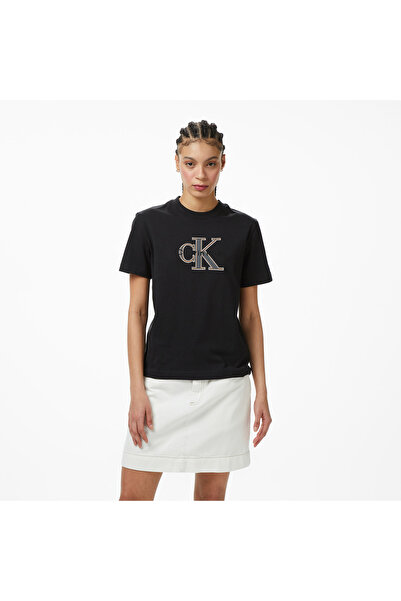 Calvin Klein Kadın Slim Fit Kısa Kollu Pamuklu Siyah T-Shirt