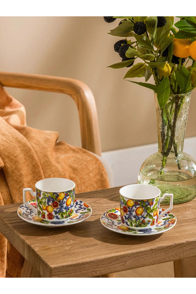 LC Waikiki Lcw Home Mixed Floral Patterned Porcelain Coffee Cup Set for 2 Peo...