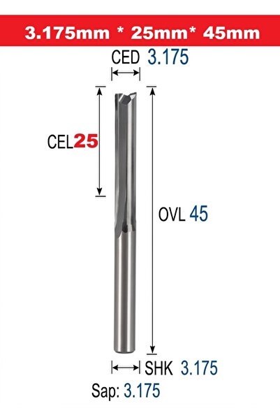 BGA CNC freze ucu 2 flüt 3.175mm*25mm*45mm gravür dremel freze ucu