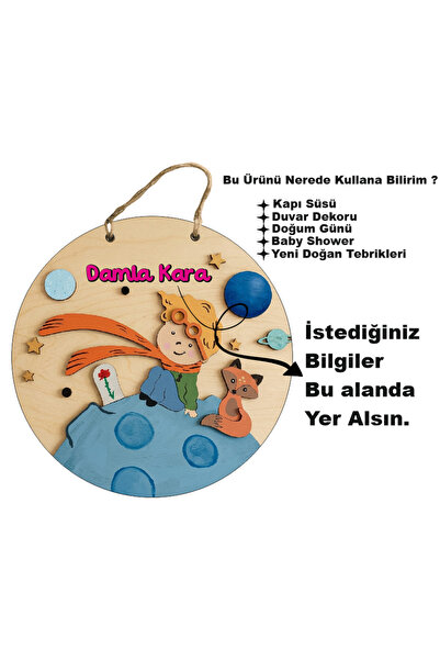 karalar ahşap Kişiye Özel İsimli Bebek Kapı Süsü 30x30 cm