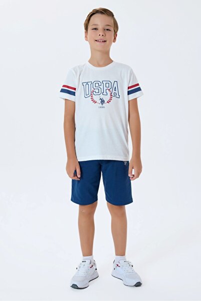 U.S. Polo Assn. Tricou cu imprimeu marca USPA alb pentru băieți, cu licență, ...