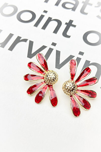 roshel Red Enamel Flower Earrings
