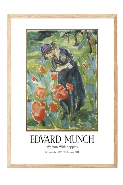 Postifull Edvard Munch - Žena sa makovima, slika u drvenom okviru, umetnička ...