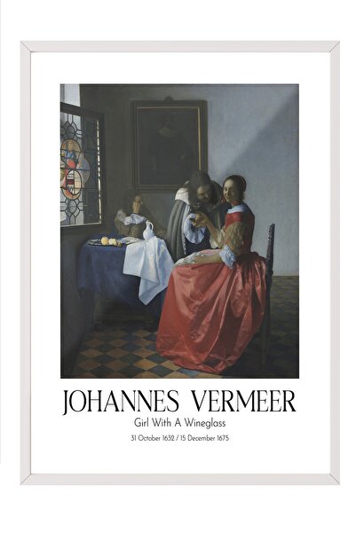 Postifull Johannes Vermeer - Devojka sa čašom za vino, slika u belom okviru, ...