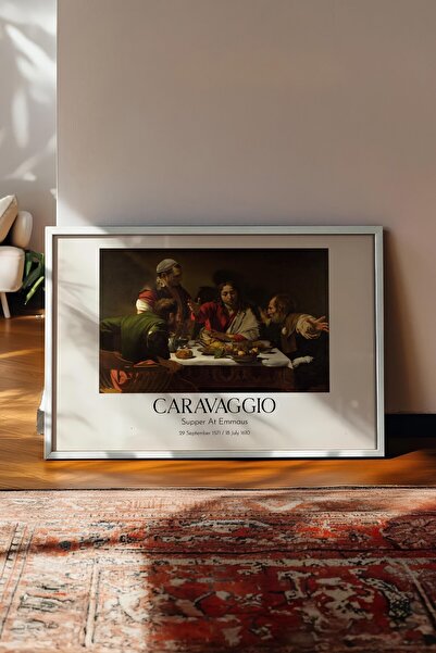 Postifull Caravaggio - Cina la Emmaus, Tablou înrămat alb, Seria de artă NR:1...