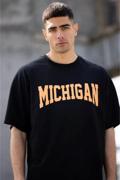 Efnaz style Unisex Crew Neck Printed Oversize T-Shirt - Black