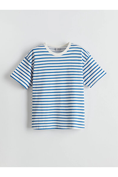 LC Waikiki Παιδικό μπλουζάκι LCW Kids Blue Crew Neck Ριγέ για αγόρια