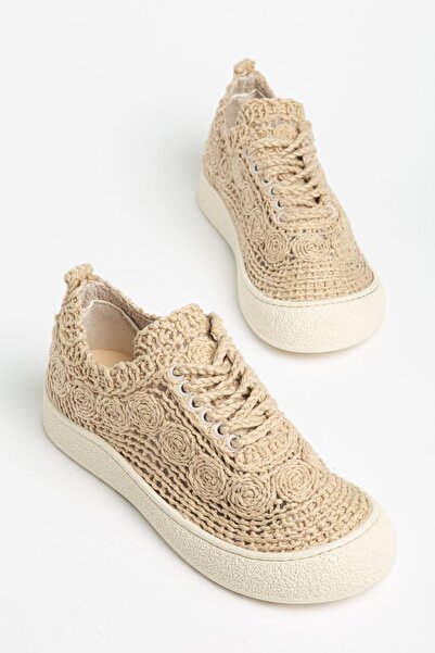 Delroshine Naz Women's Braided Beige Thick Sole Casual Women's Sneaker