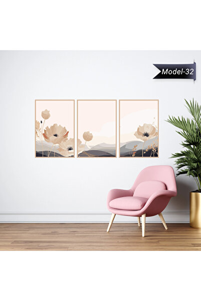 Akıllı Kağıt Statik Tutunma Özellikli Tablo - Poster Çiçek (Model-32) Çerçeve...