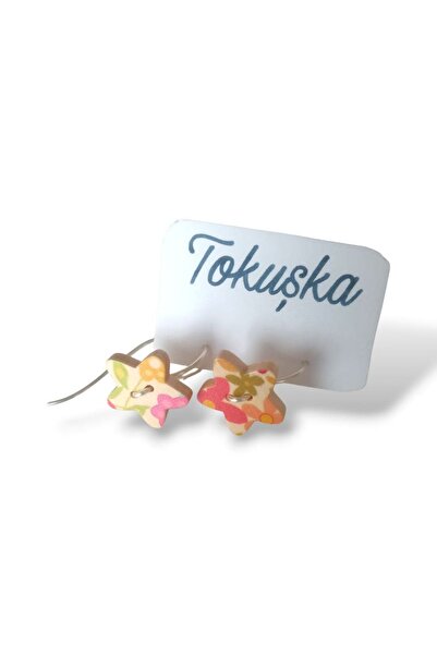 Tokuşka أقراط خشبية على شكل نجمة ذات ألوان ناعمة ونمط غير متماثل ومطبوعة على ...