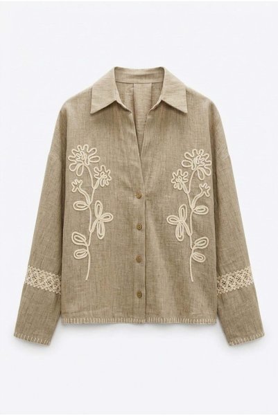 Quzu Embroidery Detailed Shirt Beige
