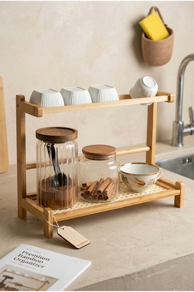 Frolde Bambu Tezgah Üstü Hazeran Bulaşıklık Organizer Düzenleyici 40x14,5x16 cm